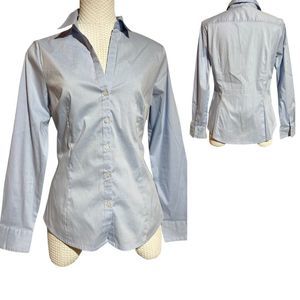 Quintessential blue pink stripe button down blouse